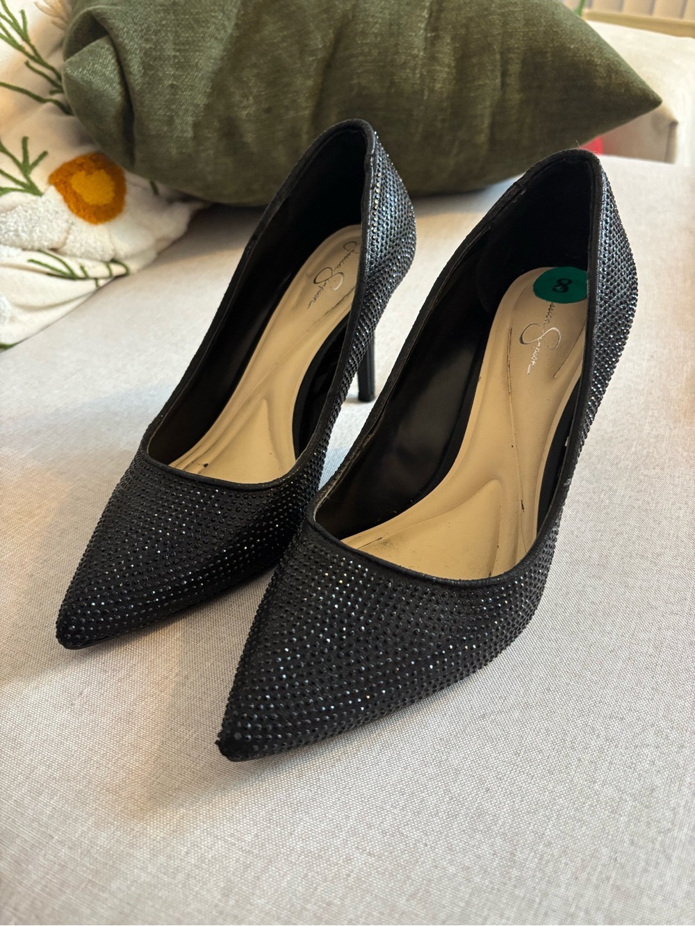 Jessica Simpson Black Crystal Embellished Pointed-Toe Stiletto Heels